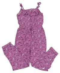 Lila-fialový vzorovaný nohavicový overal