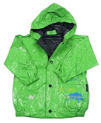 Zelená nepromokavá bunda s nápismi a kapucňou Step in
