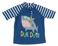 Tmavomodro-pruhované UV tričko so žralokom Tu