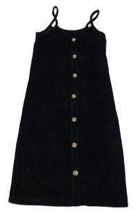 Černé sametové žebrované dlouhé šaty s knoflíky Denim Co. 