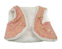 Ružová menšestrová zateplená vesta s kvietkami