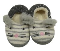 Šedo-smetanové pletené zateplené bačkory s myškou vel. 23