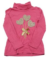 Tmavorůžové triko se srdíčky a rolákem C&A