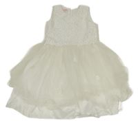 Bílé krajkovo-tylové slavnostní šaty s kytičkami 