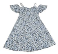 Bielo-modré kvetované šaty s volnými rameny Primark