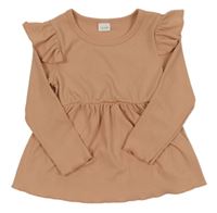 Broskvové žebrované triko s volánky