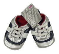 Nové - Stříbrno-tmavomodré koženkové capáčky vel. 17