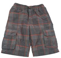 Hnedo-červené kockované šušťákové kraťasy s vreckami Chapter young