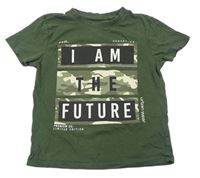 Khaki tričko s army potlačou s nápismi PRIMARK