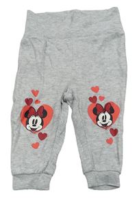 Sivé melírované tepláky s Minnie a srdiečkami zn. Disney