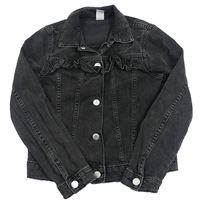 Černošedá riflová crop bunda s volánky H&M