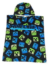 Čierna froté pončo osuška s Minecraft a kapucňou zn. Matalan