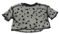 Černá síťovaná průsvitná oversize crop halenka s hvězdičkami