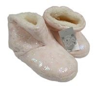 Nové - Svetloružové plyšové zateplené papučky s duhami Matalan vel. 29