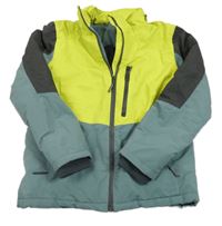 Olivovošedo-limetkovo-čierna šušťáková zimná lyžiarska bunda YIGGA