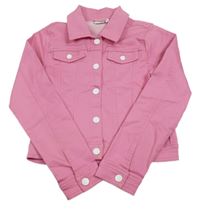 Ružová tepláková rifľová crop bunda s golierikom name it.