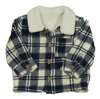 Tmavomodro-smotanová kockovaná menšestrová zateplená košeľová bunda Tu