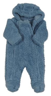 Modrá huňatá zimná kombinéza s kapucňou s uškami M&S