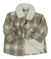 Sivo-smetanovo-hnedá kockovaná zateplená košeľová bunda Tu