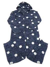 Tmavomodrá melírovaná puntíkatá fleecová kombinéza s kapucí s oušky YIGGA