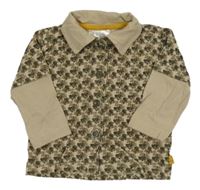 Béžovo-hnědo-tmavohnědé vzorované propínací triko s límečkem