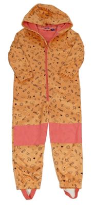 Oranžová softshellová kombinéza s obrázkami a kapucňou lupilu