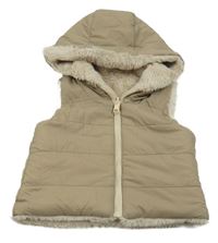 Béžovošedá prošívaná šusťáková zateplená oboustranná vesta s kapucí ZARA