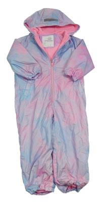 Růžovo-modro-světlefialová batikovaná šusťáková jarní kombinéza s kapucí Nutmeg
