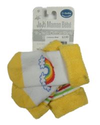 Nové - 2x - Teplé ponožky - Bílo/žluté s duhou, bílo/žluto/pruhované Jojo Maman Bébé