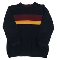 Tmavomodro/vínovo-okrovo-lososový žebrovaný svetr Next