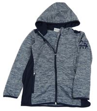 Tmavomodro-bílá melírovaná thermo propínací mikina s číslem a kapucí Topolino