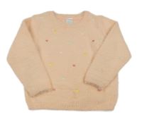 Broskvový chlpatý sveter s farebnými hviezdičkami C&A