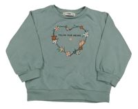 Olivovošedá mikina so srdiečkom s kvietkami C&A