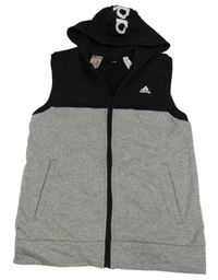 Šedo-černá melírovaná propínací tepláková teplá vesta s kapucí Adidas