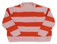 Svetloružová -červený pruhovaný rebrovaný crop sveter Topolino