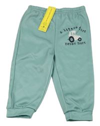 Nové - olivové tepláky s traktorom a nápismi SHEIN