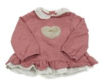 Starorůžovo-biela mikina so srdiečkami a volánikmi mayoral