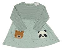 Světlemodro-šedé šaty s pandou a medvídkem a puntíky a pruhy Next