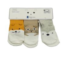 Nové - 3x - Ponožky - Bílo-hočičovo/hnědo/šedé s čumáčkem teddy boom