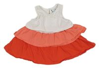 Bielo-lososovo-červené vrstvené šaty s čipkou Topomini