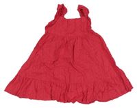 Malinové pruhované bodkovaná é šaty s volánikmi MANOR