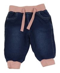 Tmavomodré cuff teplákové rifle s růžovým úpletovým pasem BABY friends