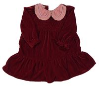 Tmavočervené zamatové šaty so staroružovým golierikom Monsoon