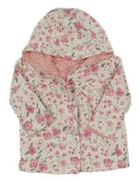 Bílý zateplený oboustranný kabátek s kytičkami a volánky a kapucí George