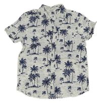 Bílo-tmavomodrá košile s palmami H&M