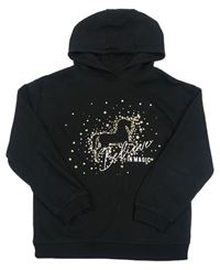 Čierna mikina s hviezdičkami s jednorožcom a nápisy s kapucňou Primark