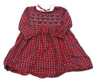 Červeno-tmavomodro-biele kockované šaty s výšivkami Jojo Maman Bebé