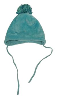 Zelená chlupatá podšitá čepice s bambulí