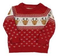 Červeno-bílý vzorovaný svetr se soby Primark