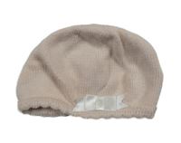 Světlerůžová pletená čepice s mašlí